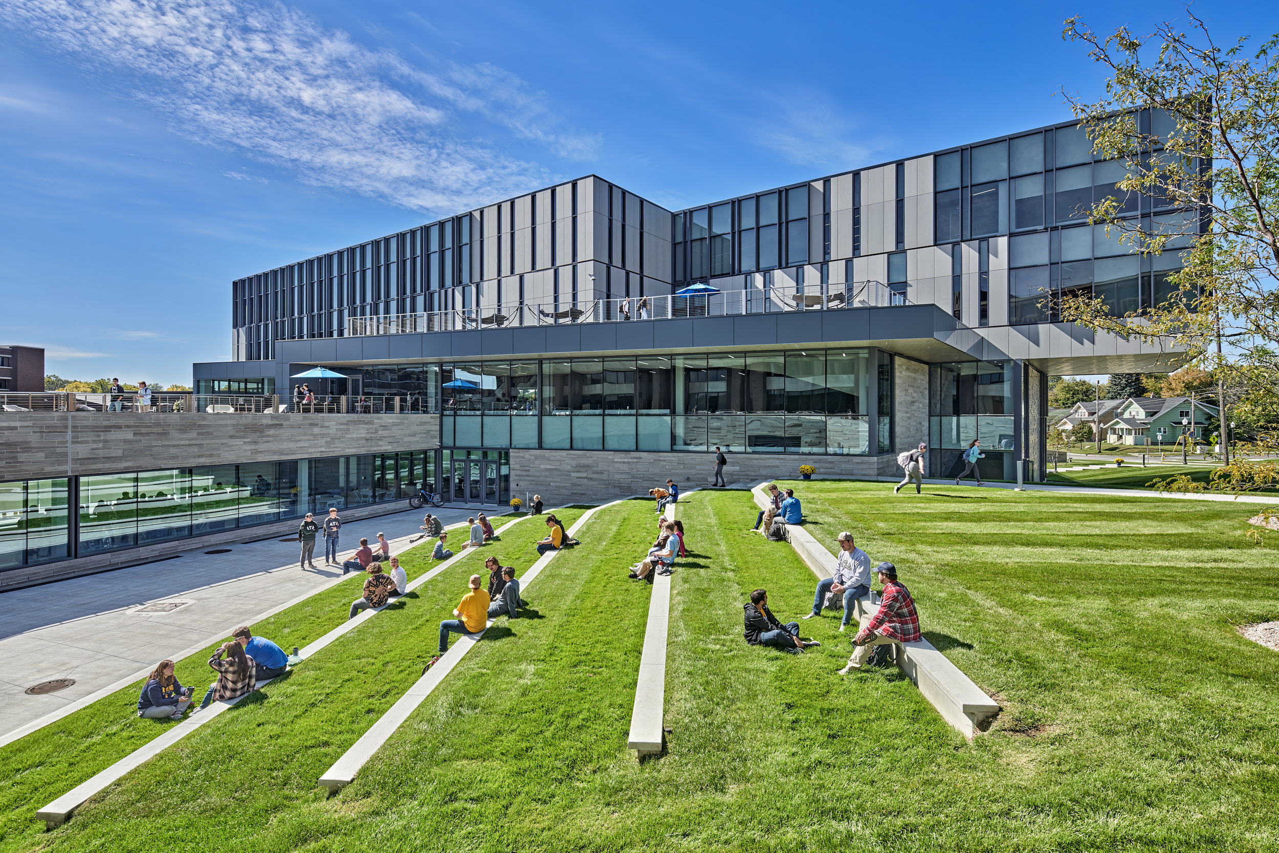 Kettering University Students Sit Outside of the Campus' Learning Commons