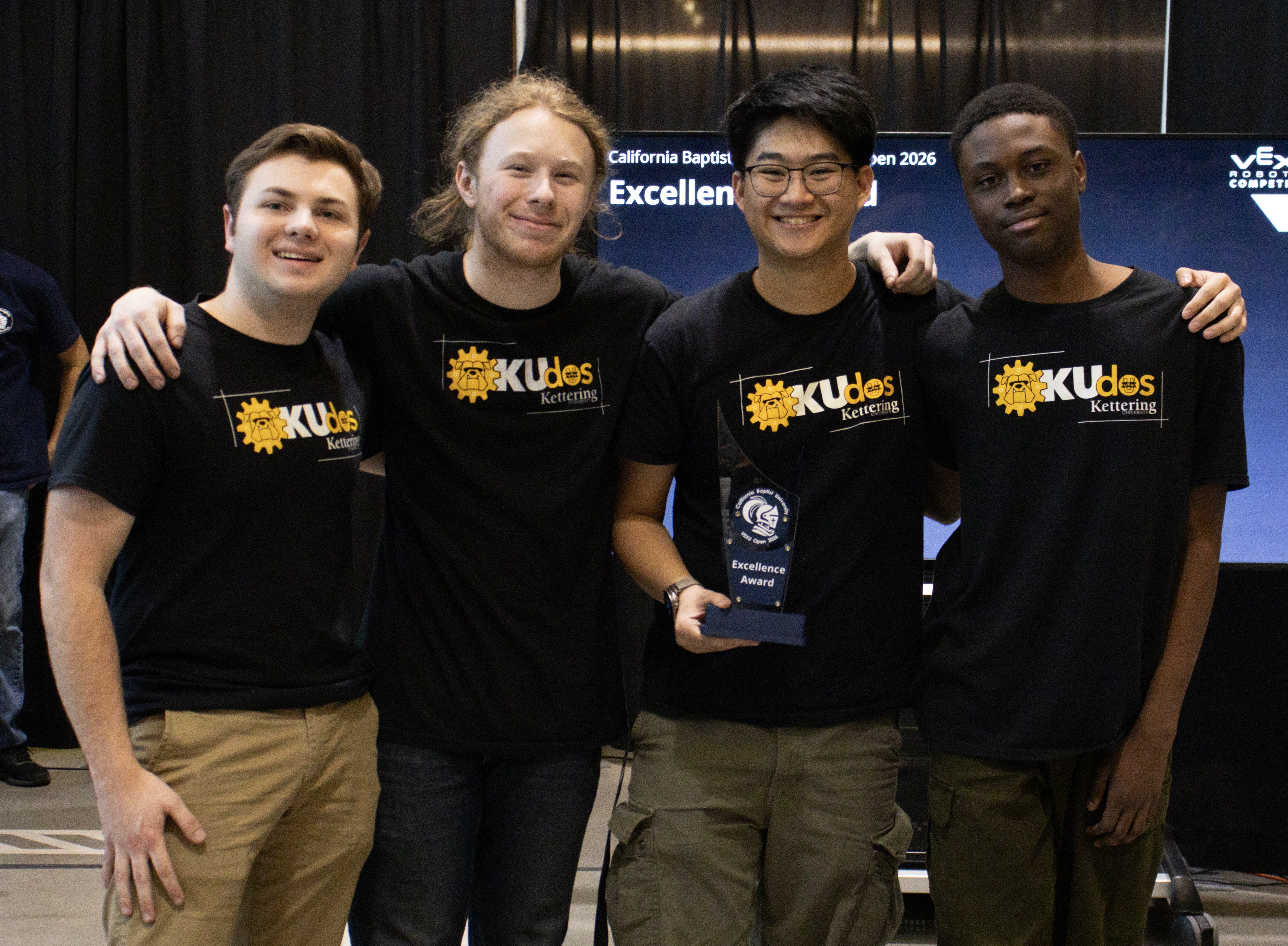 KUdos, the Kettering University Robotics Team, Accepts their Excellence Award at the California Baptist University Open on January 31 in Riverside, California.