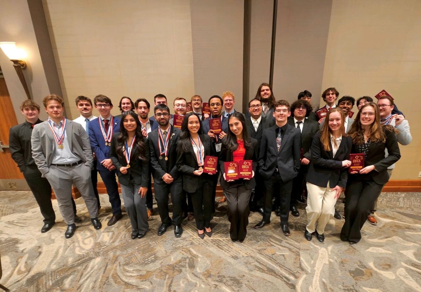 Kettering University Students pose with their awards at the State Career Development Conference (SCDC) in Bay City, Michigan.