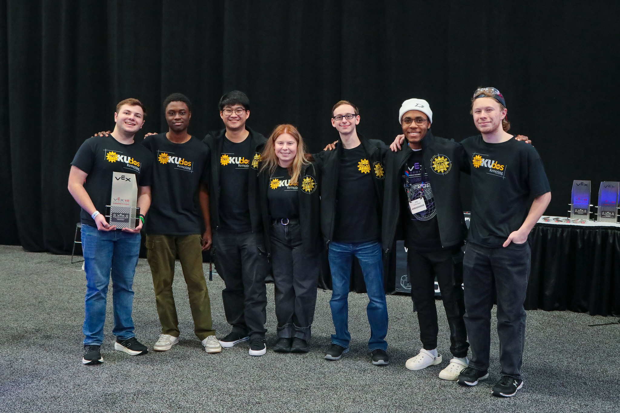 KUdos, the Kettering University robotics team, poses with their  Innovate Award at VEX Worlds