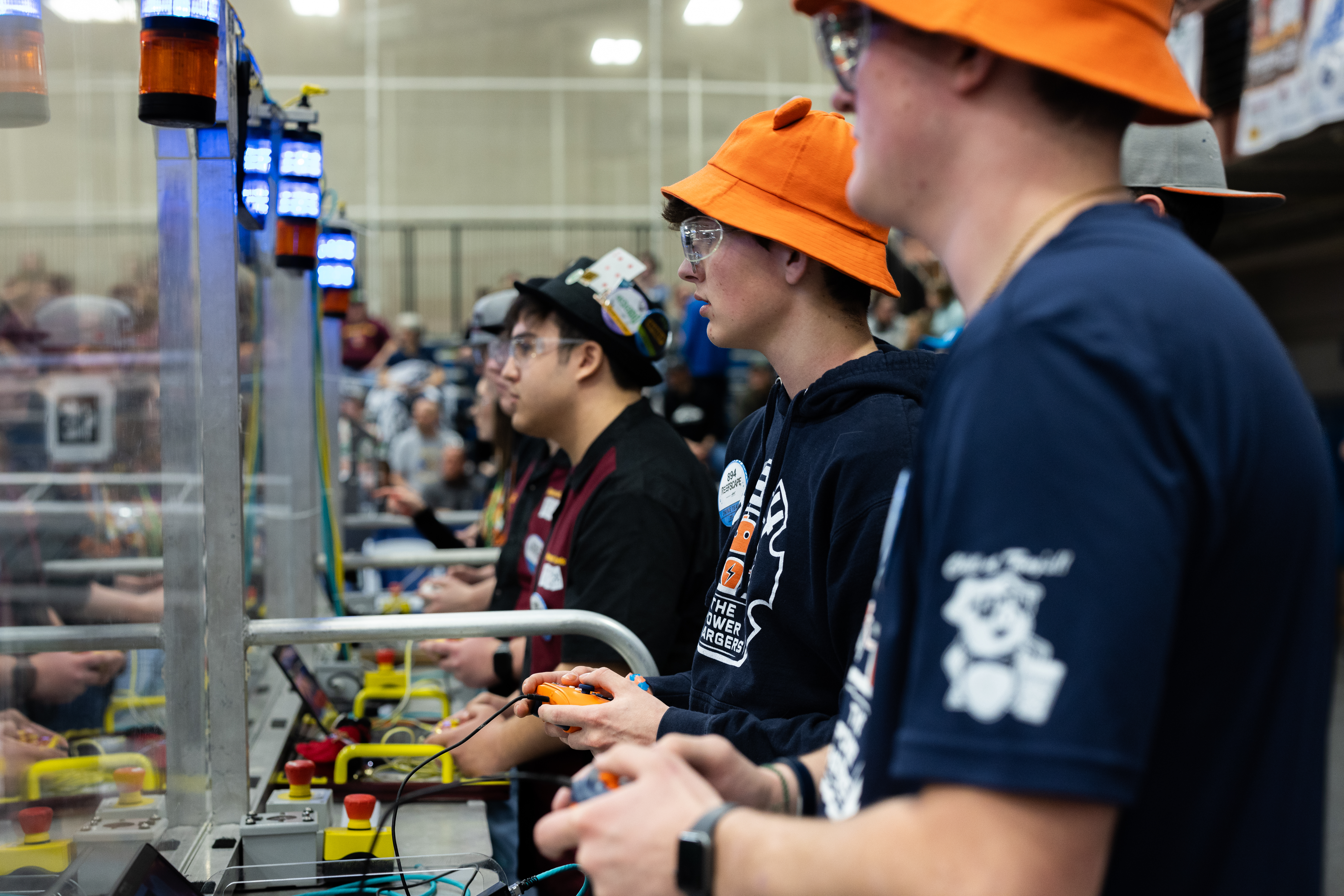 Teams battling at the FIRST Robotics competition held at Kettering University 