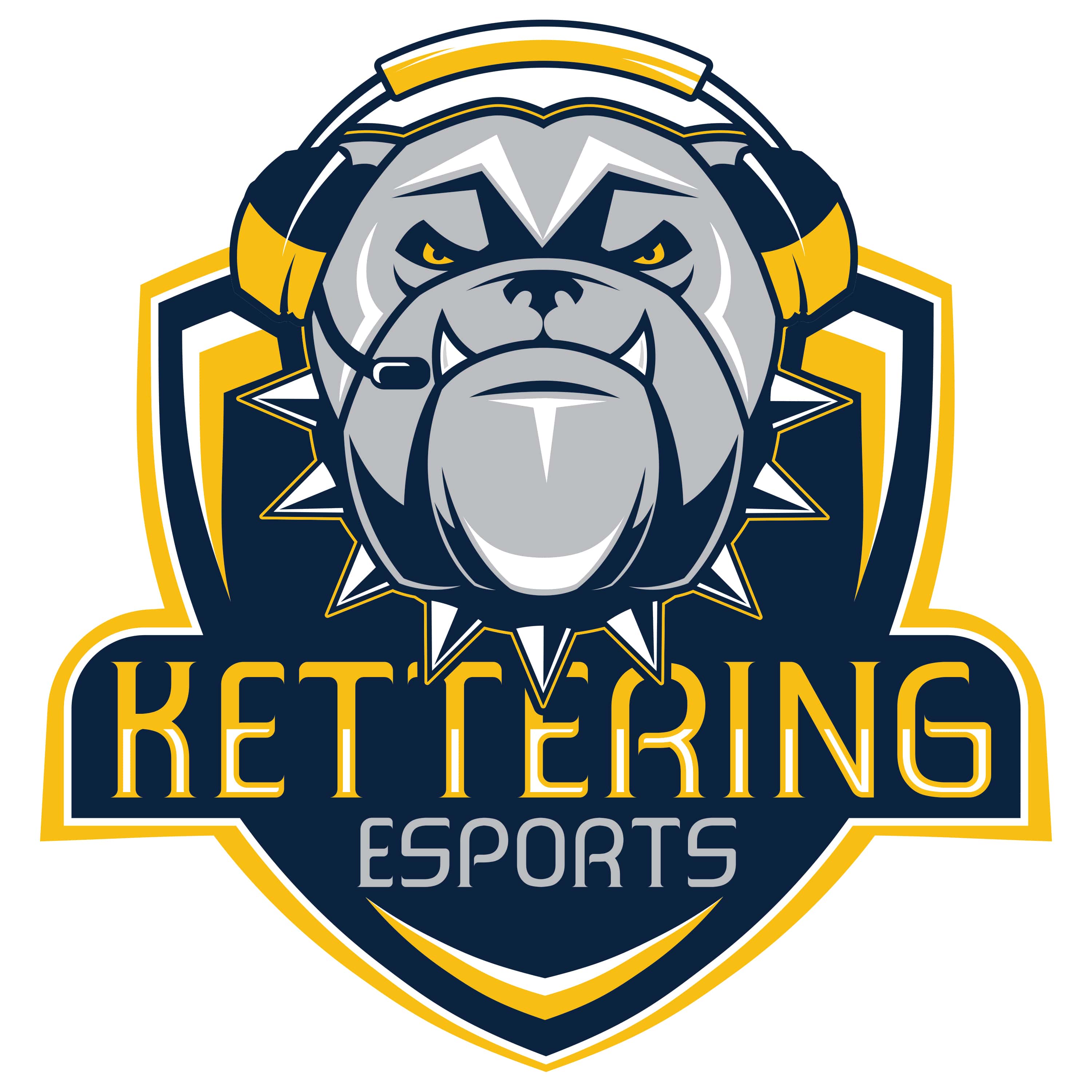 The Kettering University Esports Logo, with General D, the school's mascot, wearing a gamer headset.