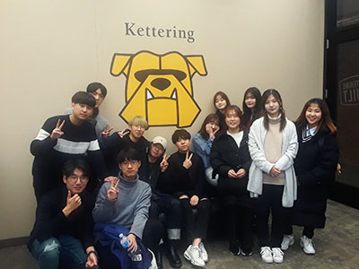 Students from South Korean pose for a group photo at Kettering University