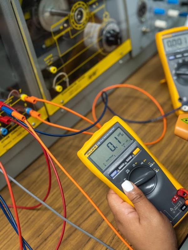 Multimeters are used to take electrical measurements during lab