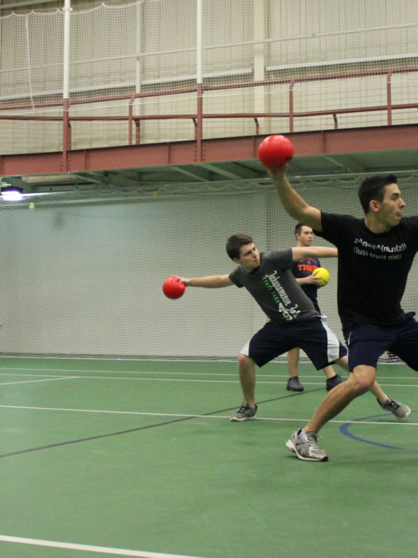 A friendly game of dodgeball in the recreation center.