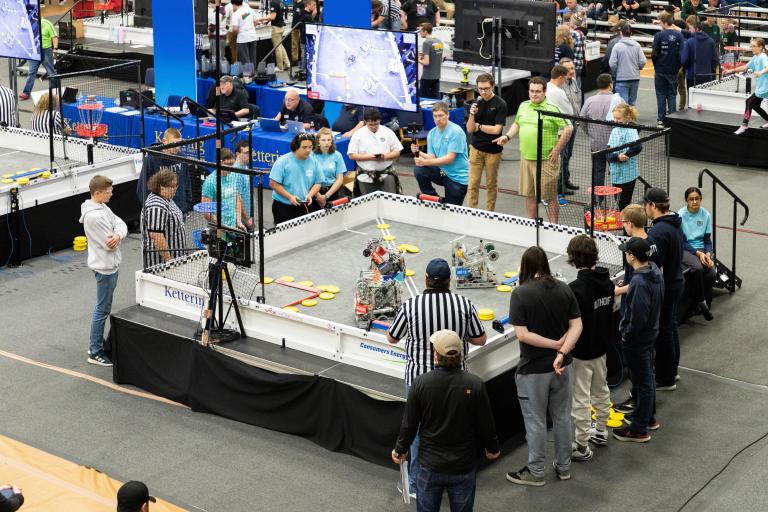 Students participate in a VEX Robotics competition at Kettering University.