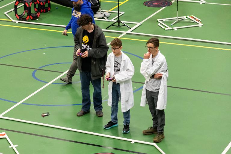 Students competing in a drone competition at Kettering University.