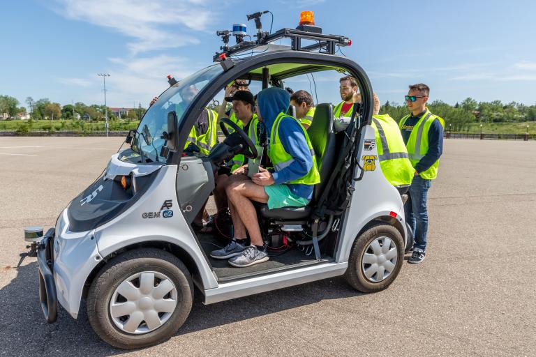 Kettering University students work on their intelligent ground vehicle.