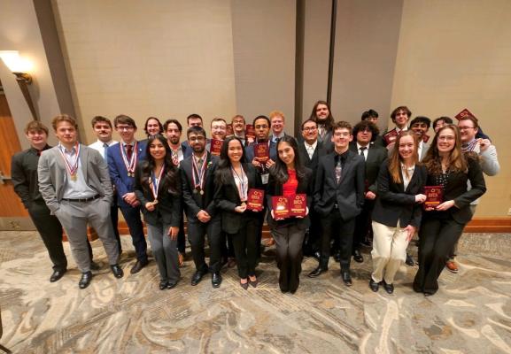 Kettering University Students pose with their awards at the State Career Development Conference (SCDC) in Bay City, Michigan.