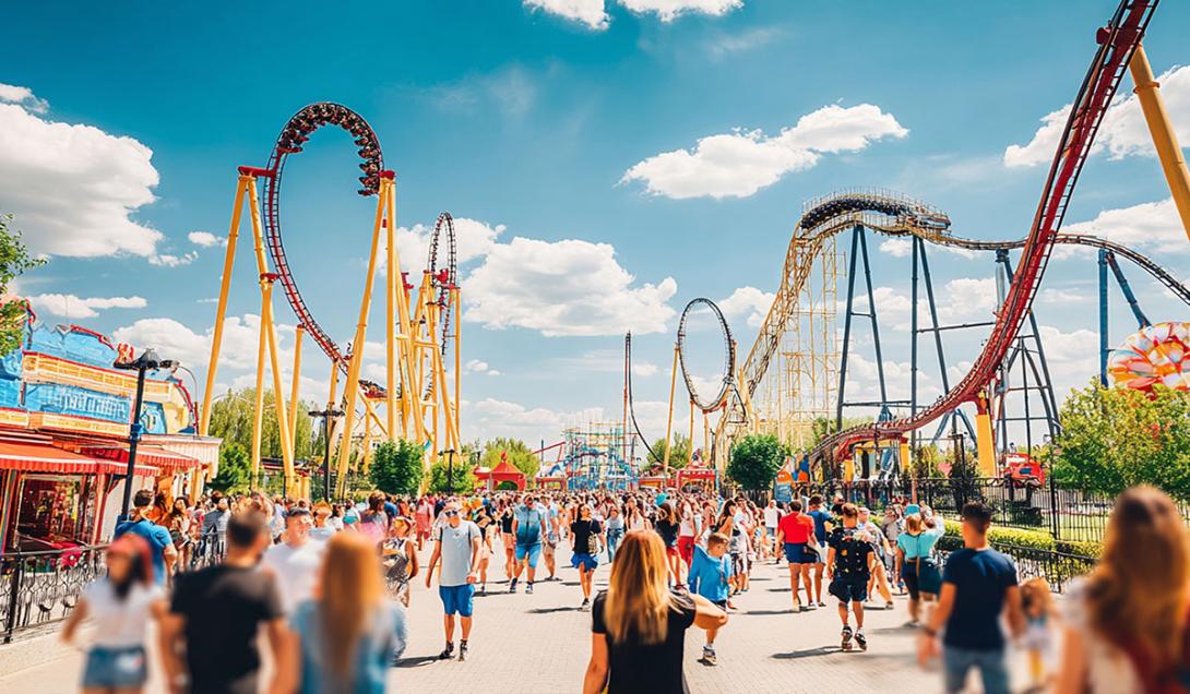 large groups of people enjoying the theme park